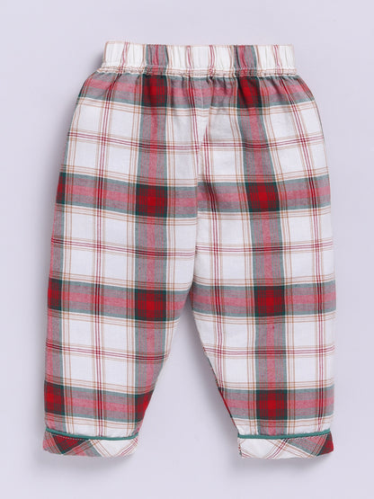 Red Cotton Woven Checked Full Sleeve Night Suit