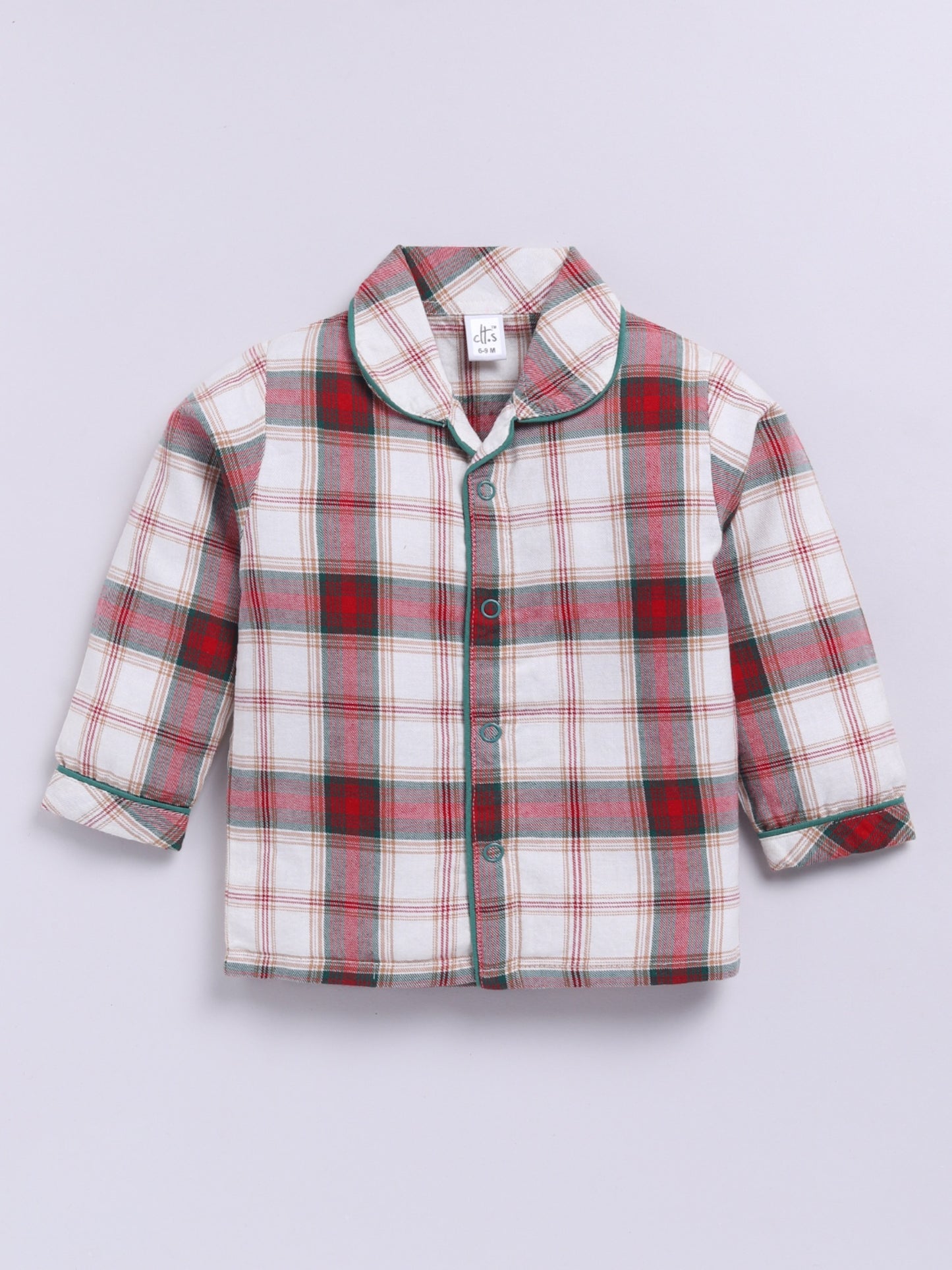 Red Cotton Woven Checked Full Sleeve Night Suit