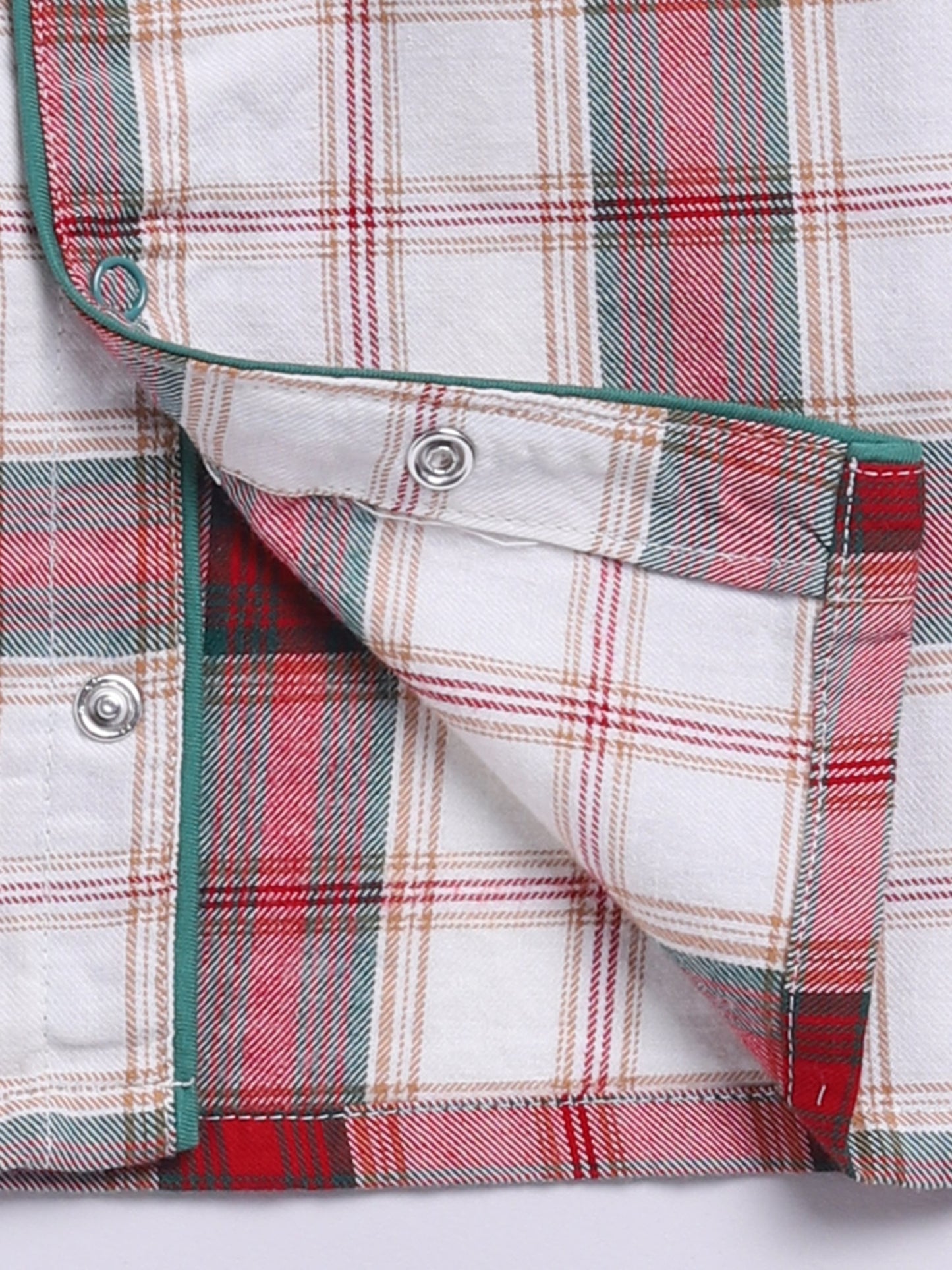 Red Cotton Woven Checked Full Sleeve Night Suit