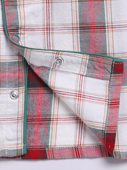 Red Cotton Woven Checked Full Sleeve Night Suit