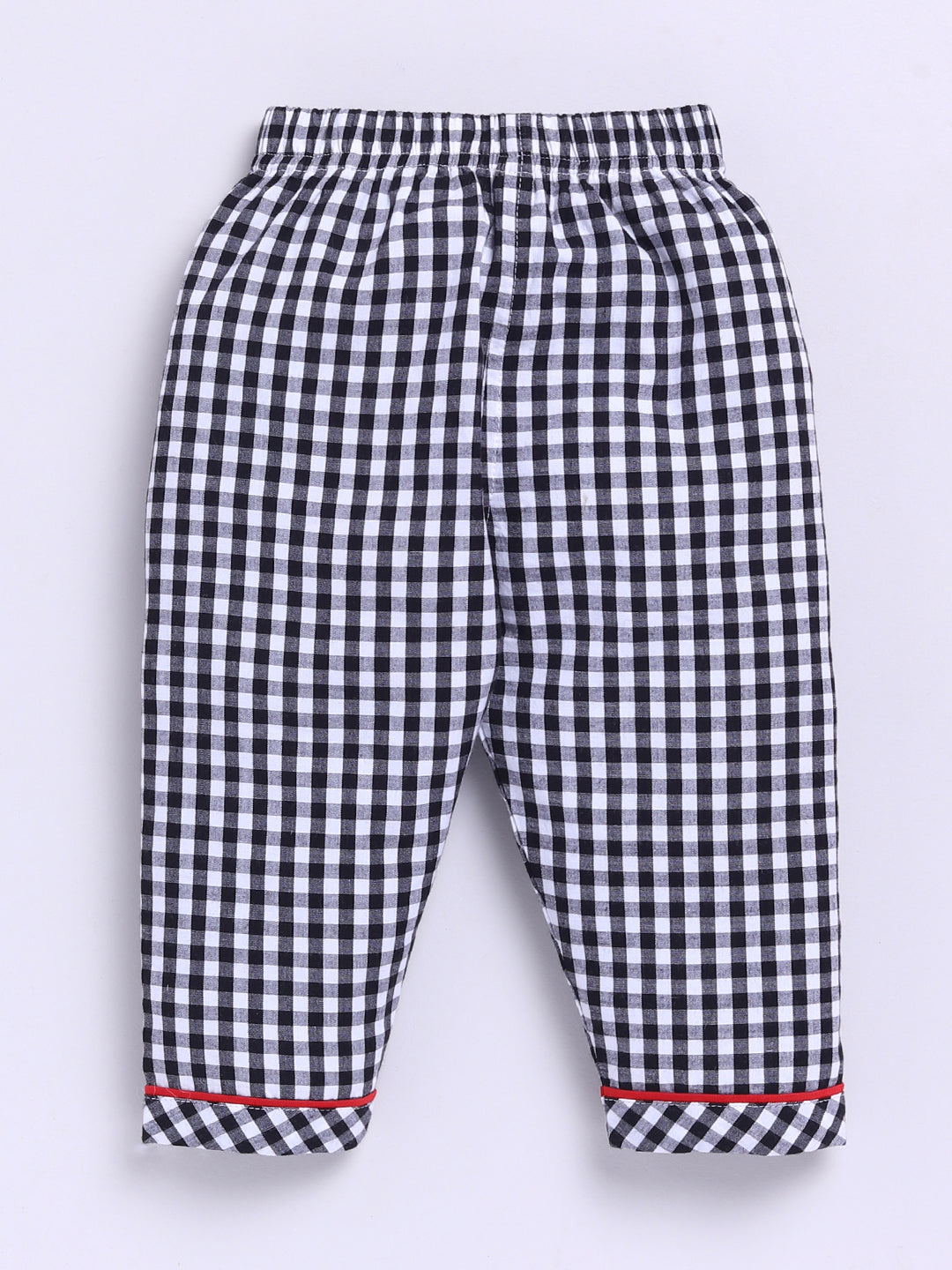 "Limited Edition" Black Cotton Woven Checked Full Sleeve Night Suit