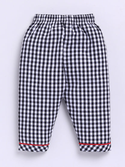 "Limited Edition" Black Cotton Woven Checked Full Sleeve Night Suit