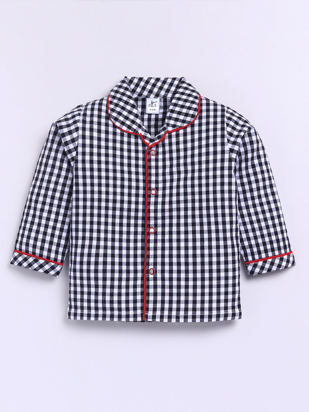 "Limited Edition" Black Cotton Woven Checked Full Sleeve Night Suit