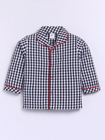 "Limited Edition" Black Cotton Woven Checked Full Sleeve Night Suit