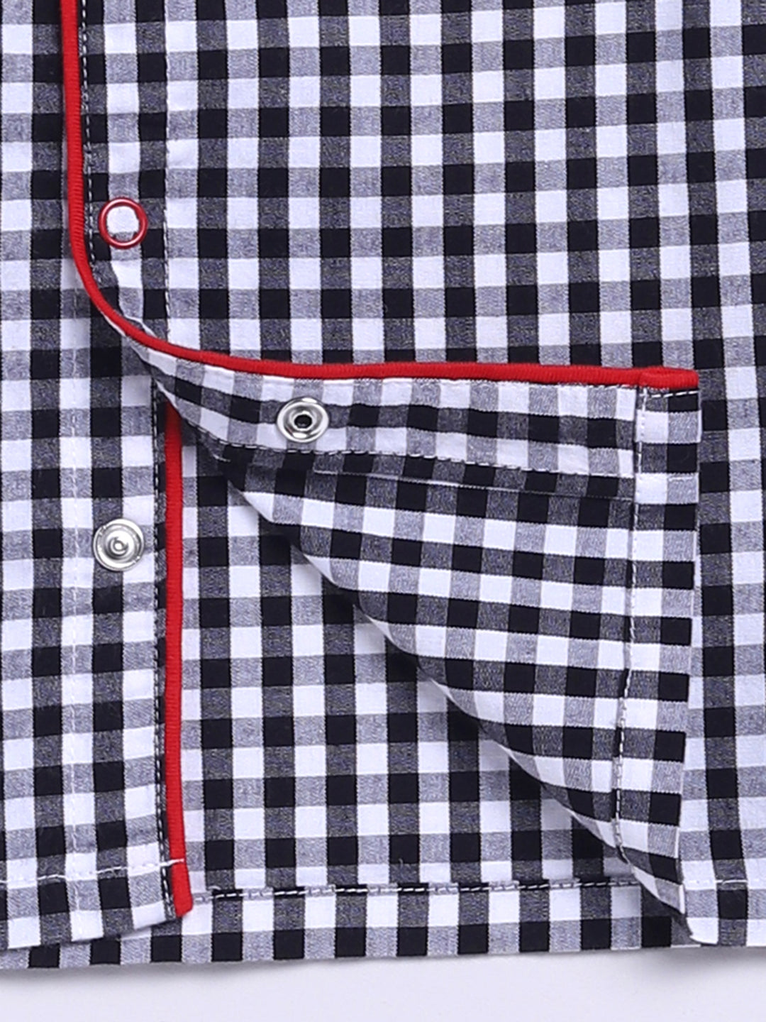 "Limited Edition" Black Cotton Woven Checked Full Sleeve Night Suit