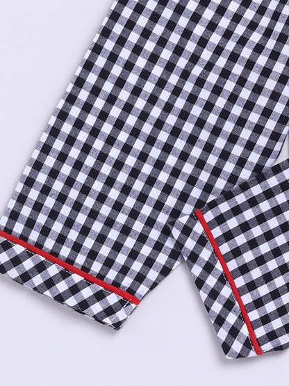 "Limited Edition" Black Cotton Woven Checked Full Sleeve Night Suit