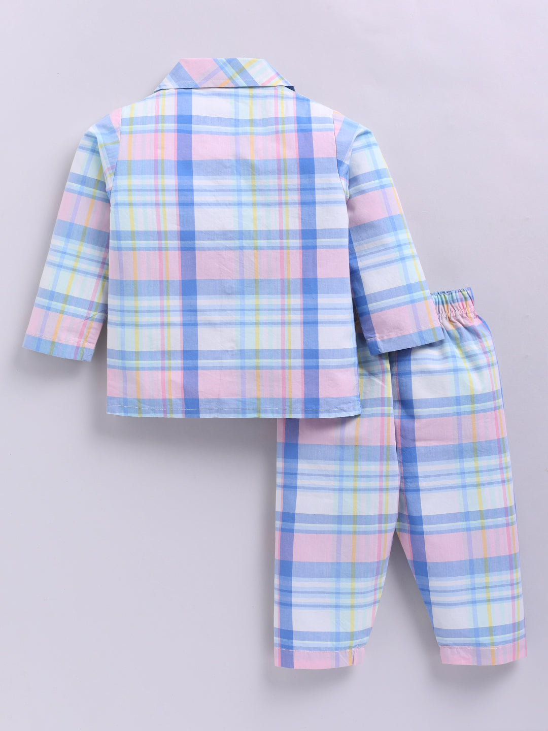 Multi Cotton Woven Checked Full Sleeve Night Suit