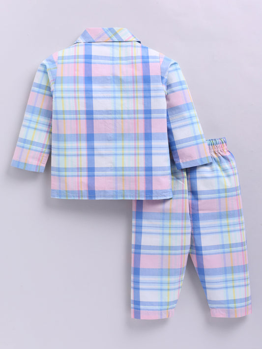 Multi Cotton Woven Checked Full Sleeve Night Suit