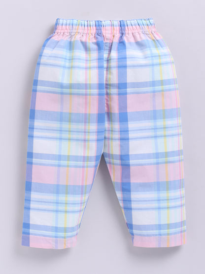 Multi Cotton Woven Checked Full Sleeve Night Suit