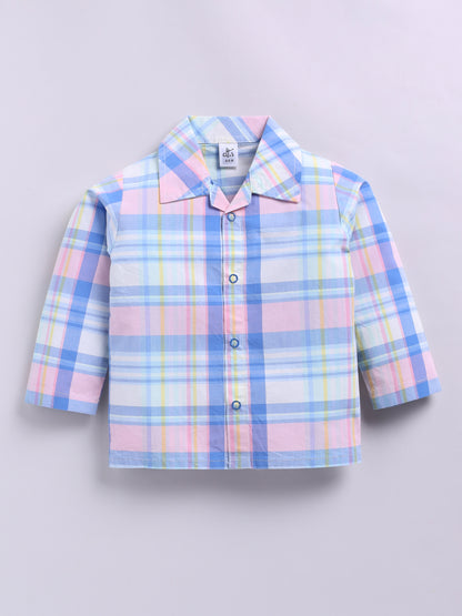 Multi Cotton Woven Checked Full Sleeve Night Suit