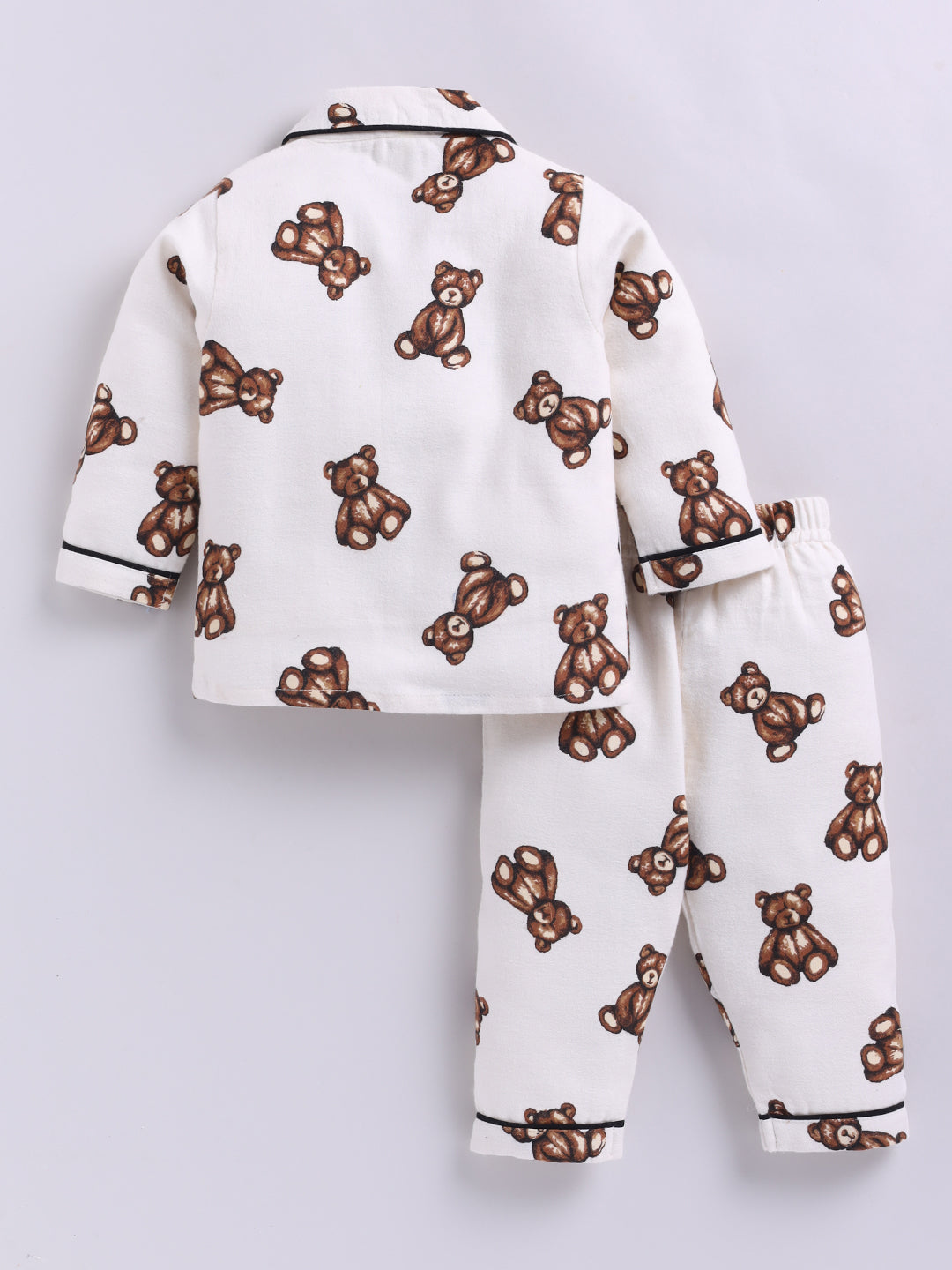 Teddy Bear Cream Cotton Woven Full Sleeve Night Suit