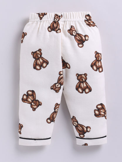 Teddy Bear Cream Cotton Woven Full Sleeve Night Suit