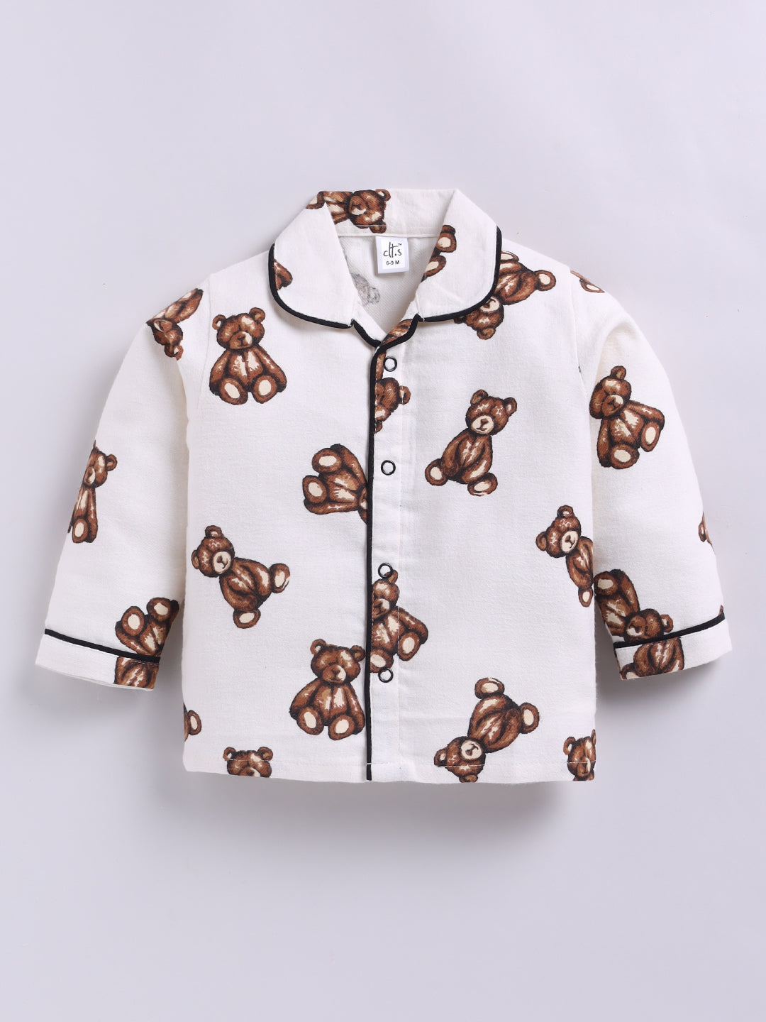 Teddy Bear Cream Cotton Woven Full Sleeve Night Suit