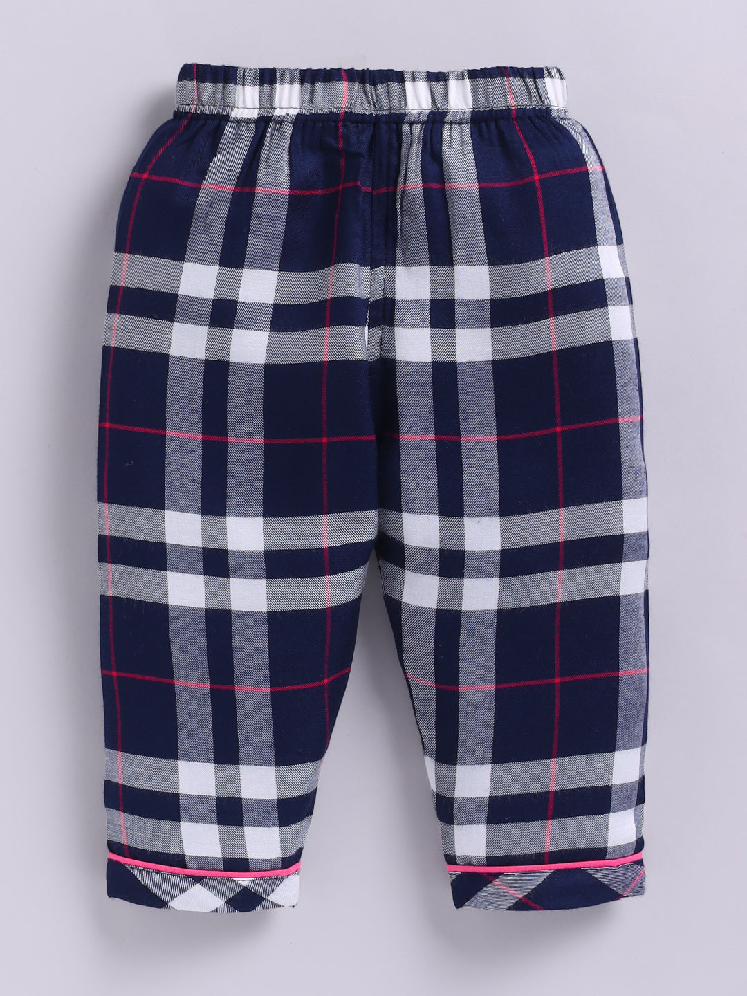 Blue Cotton Woven Checked Full Sleeve Night Suit