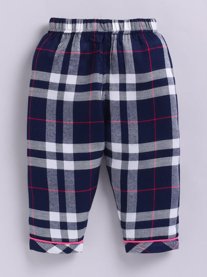 Blue Cotton Woven Checked Full Sleeve Night Suit