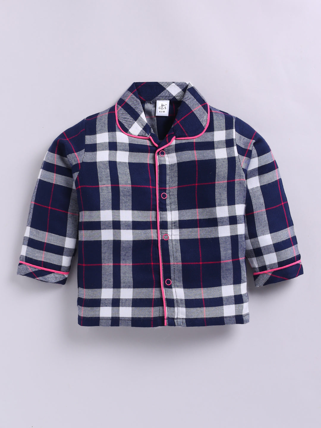 Blue Cotton Woven Checked Full Sleeve Night Suit