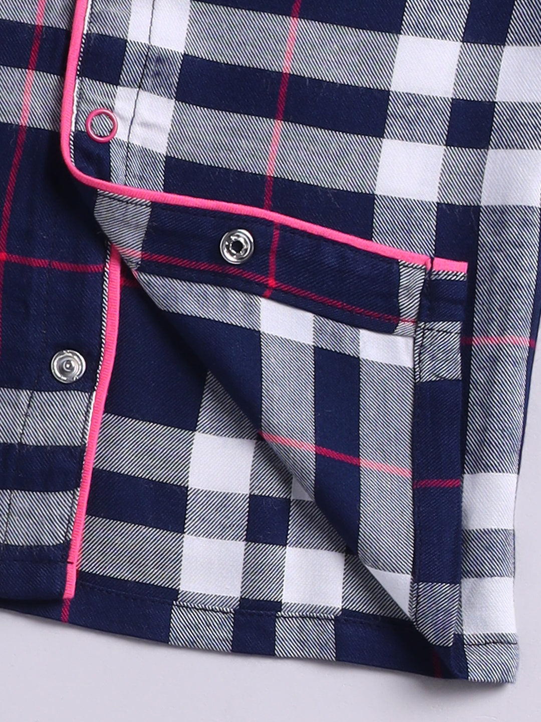 Blue Cotton Woven Checked Full Sleeve Night Suit