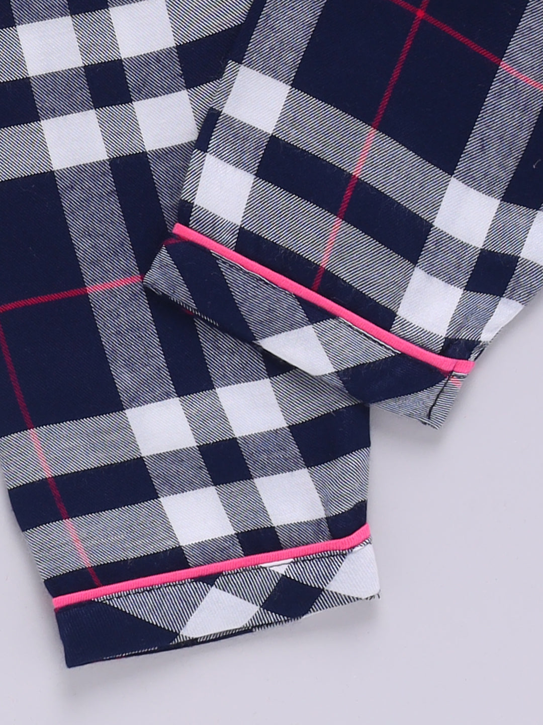 Blue Cotton Woven Checked Full Sleeve Night Suit