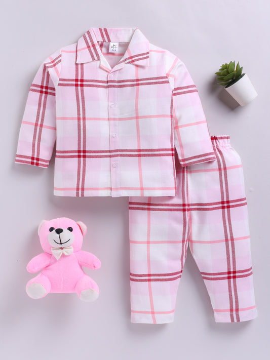 Pink Checked Flannel Full Sleeve Night Suit