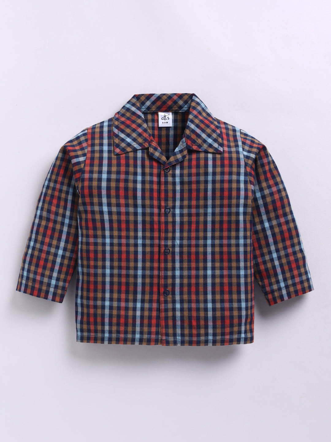 Blue & Red Cotton Woven Checked Full Sleeve Night Suit