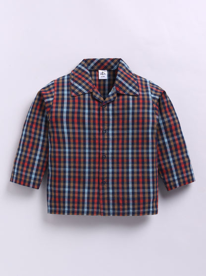 Blue & Red Cotton Woven Checked Full Sleeve Night Suit
