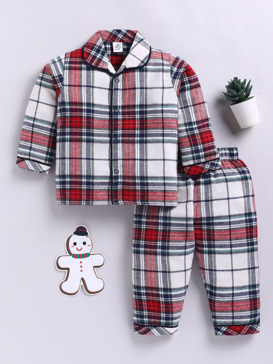 Red Cotton Checked Flannel Full Sleeve Night Suit
