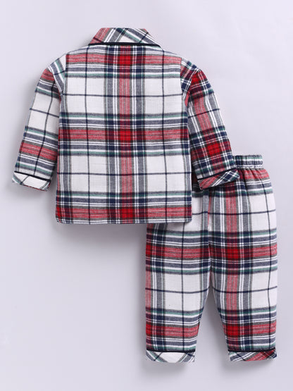 Red Cotton Checked Flannel Full Sleeve Night Suit