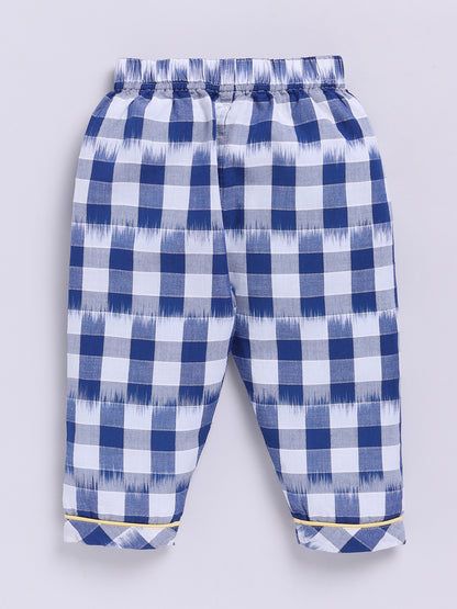 " My Dad is My Hero" Limited Edition Blue Checkered Typography Full Sleeve Night Suit