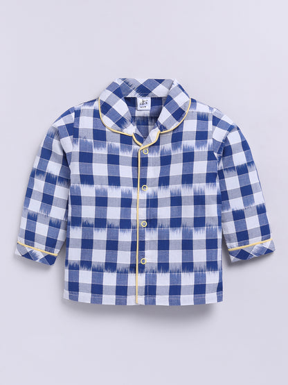 " My Dad is My Hero" Limited Edition Blue Checkered Typography Full Sleeve Night Suit