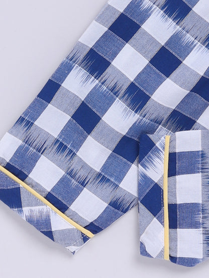 " My Dad is My Hero" Limited Edition Blue Checkered Typography Full Sleeve Night Suit