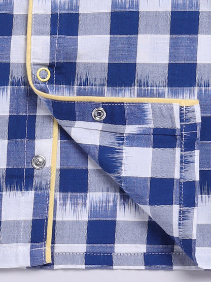 " My Dad is My Hero" Limited Edition Blue Checkered Typography Full Sleeve Night Suit