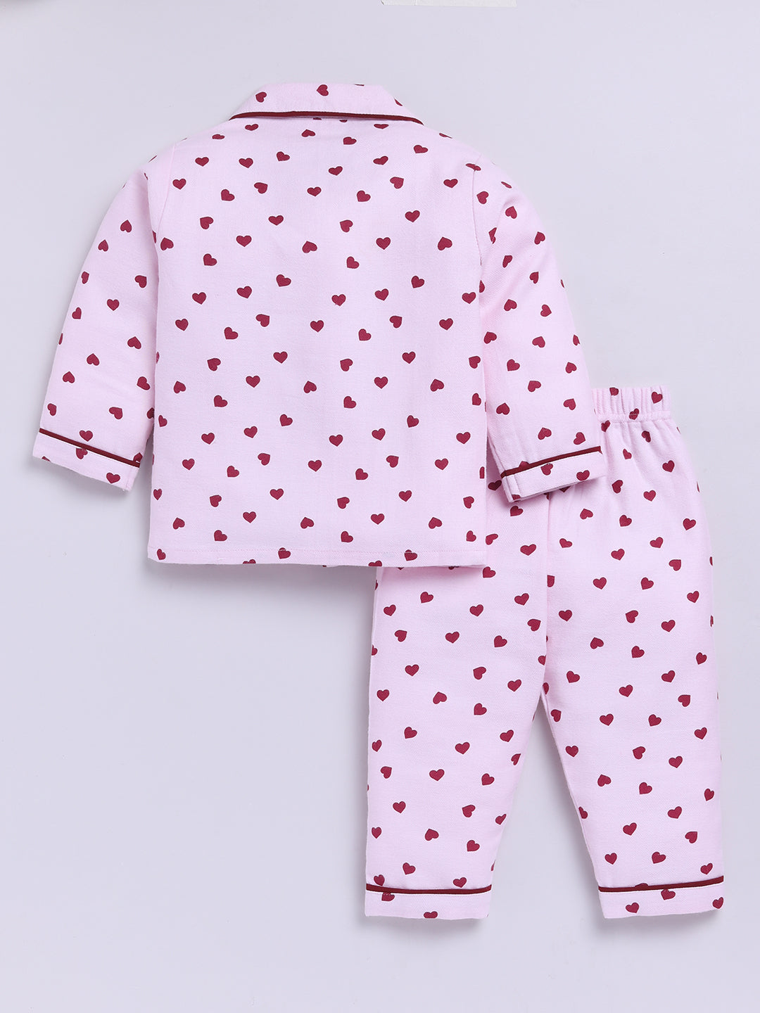 Pink Cotton Tiny Hearts Full Sleeve Flannel Night Suit