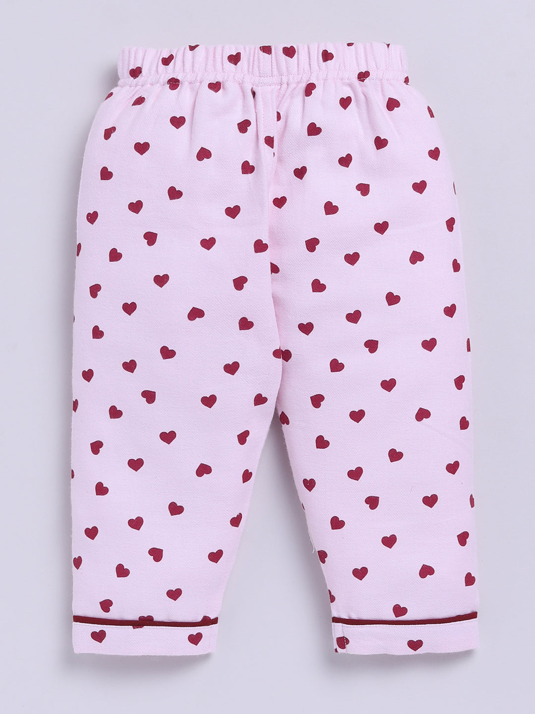 Pink Cotton Tiny Hearts Full Sleeve Flannel Night Suit