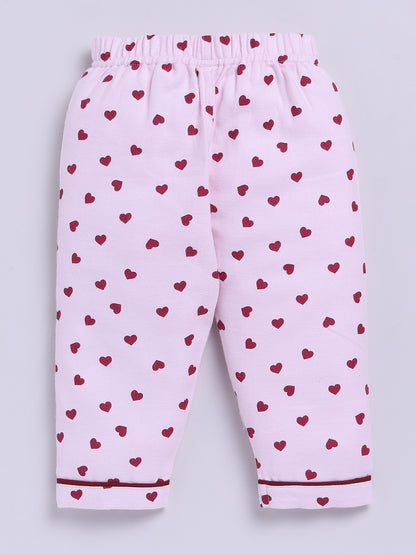 Pink Cotton Tiny Hearts Full Sleeve Flannel Night Suit