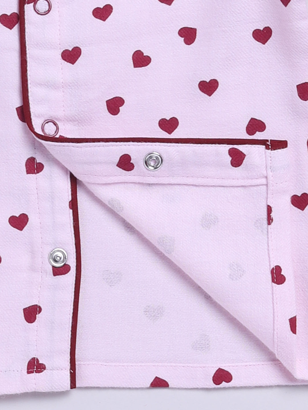 Pink Cotton Tiny Hearts Full Sleeve Flannel Night Suit