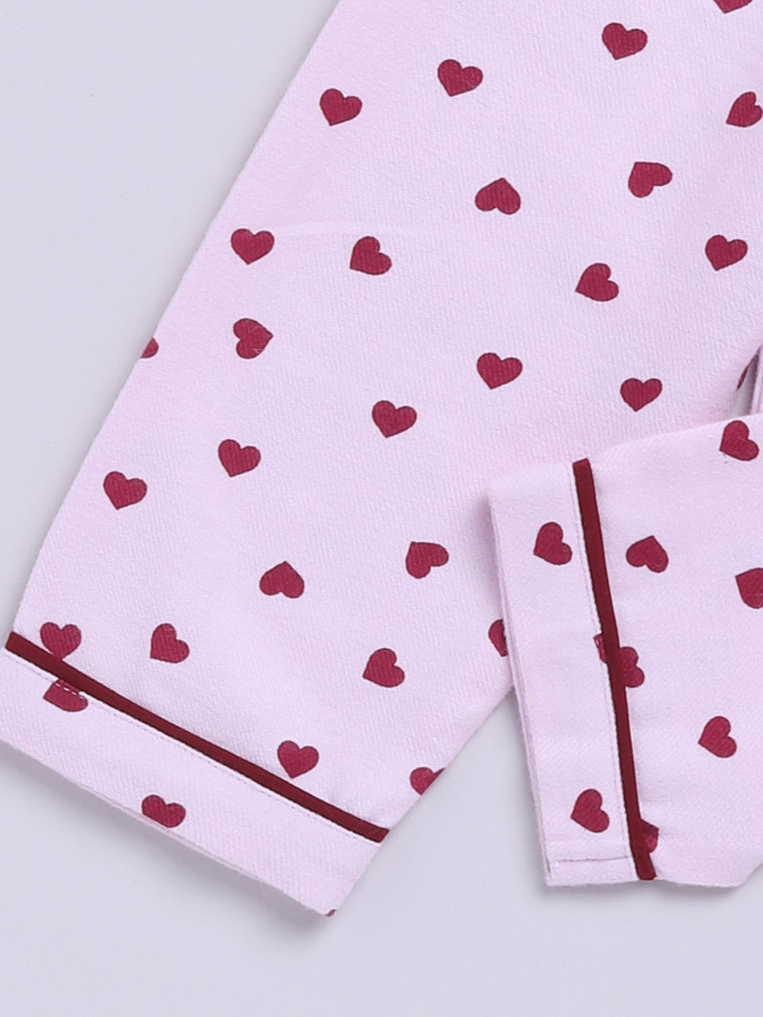 Pink Cotton Tiny Hearts Full Sleeve Flannel Night Suit