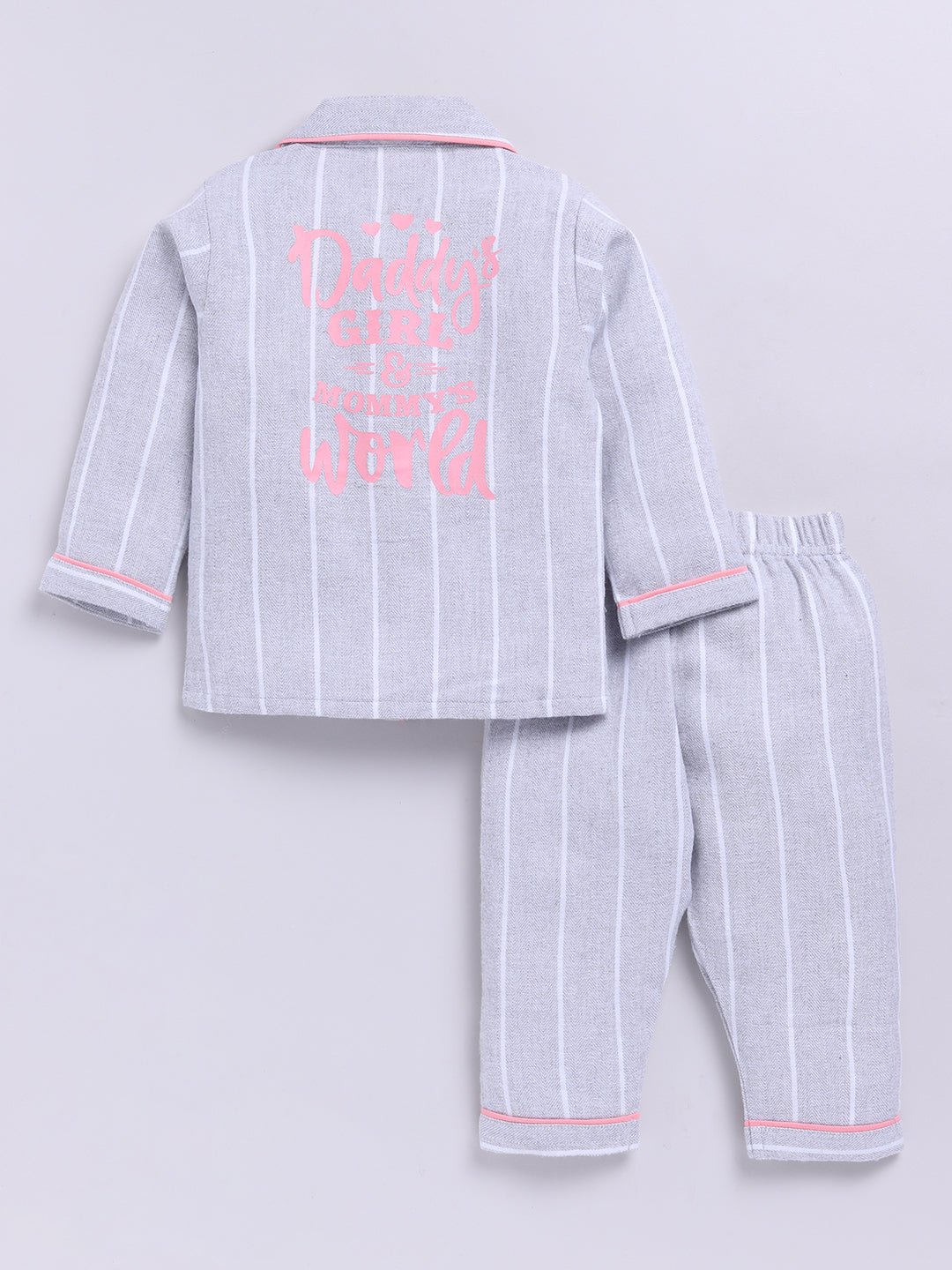 "Daddy's Girl but Mommy's World" Grey Winter Flannel Backprint Full Sleeve Night Suit