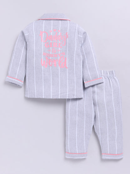 "Daddy's Girl but Mommy's World" Grey Winter Flannel Backprint Full Sleeve Night Suit