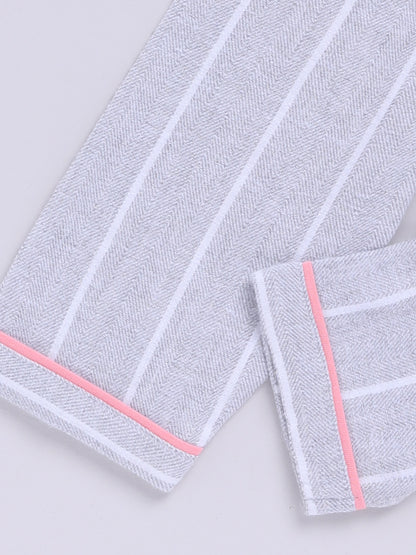 "Daddy's Girl but Mommy's World" Grey Winter Flannel Backprint Full Sleeve Night Suit