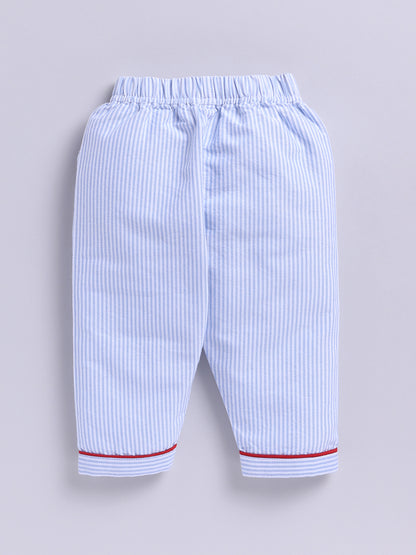 "Made with Love ❤️" Blue Cotton Woven Typography Full Sleeve Night Suit