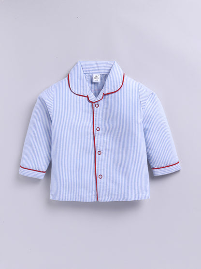 "Made with Love ❤️" Blue Cotton Woven Typography Full Sleeve Night Suit