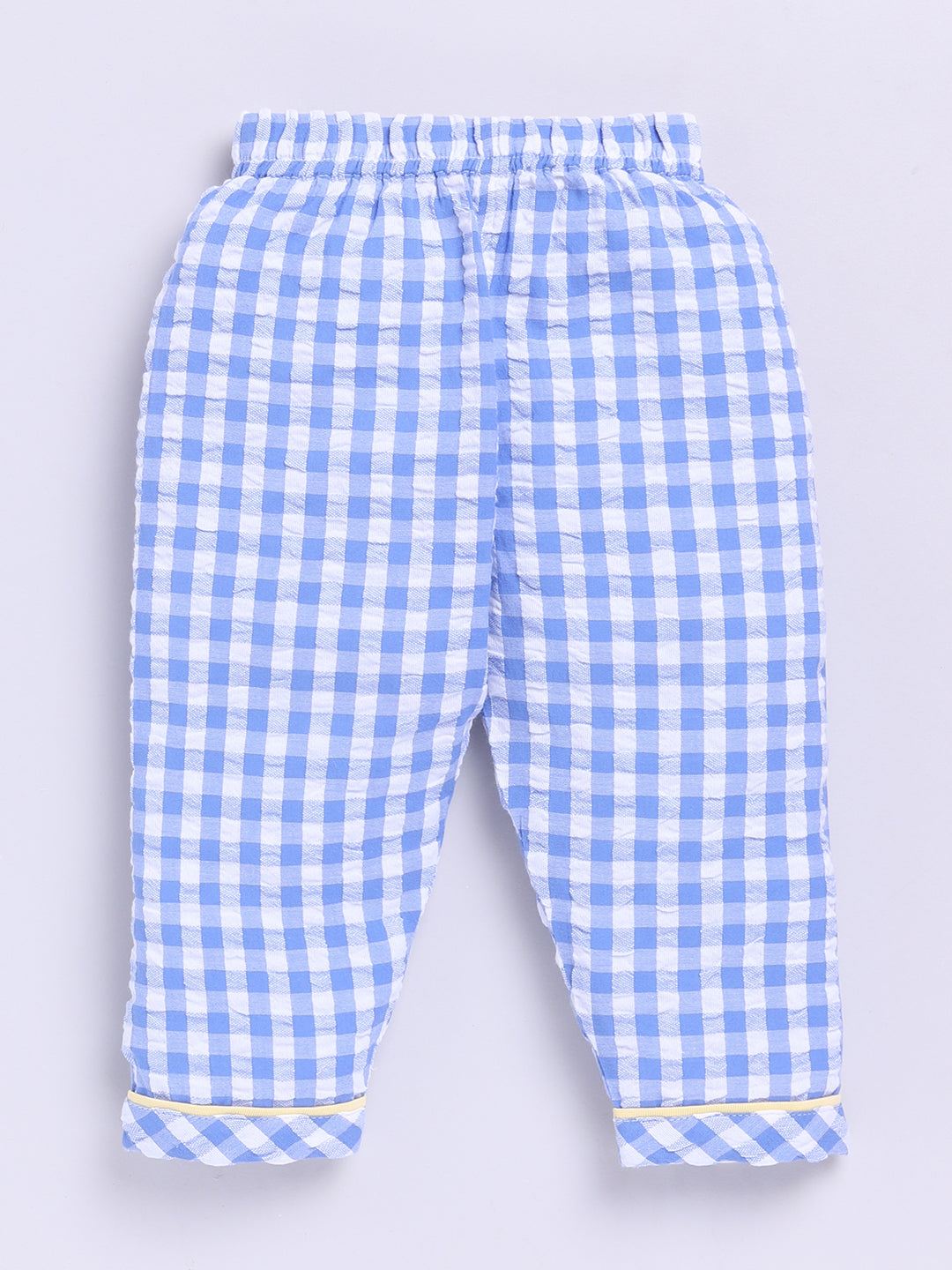 Blue Cotton Woven Checked Full Sleeve Night Suit