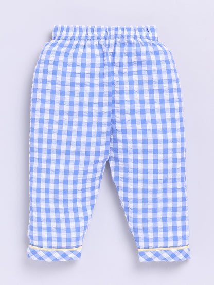 Blue Cotton Woven Checked Full Sleeve Night Suit