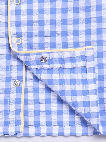 Blue Cotton Woven Checked Full Sleeve Night Suit