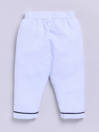 "Superhero Dad" Blue Cotton Typography Full Sleeve Night Suit