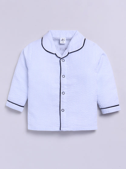 "Superhero Dad" Blue Cotton Typography Full Sleeve Night Suit