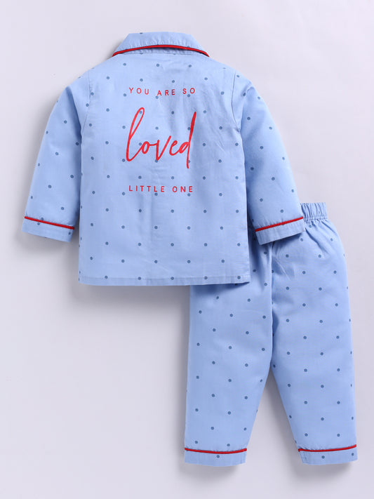'You Are So Loved' Blue Typography Full Sleeve Night Suit