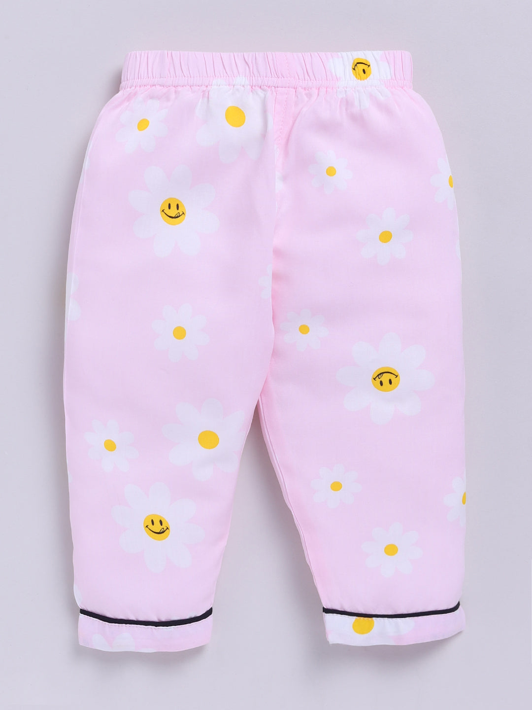 Pink Cotton Woven Floral Full Sleeve Night Suit