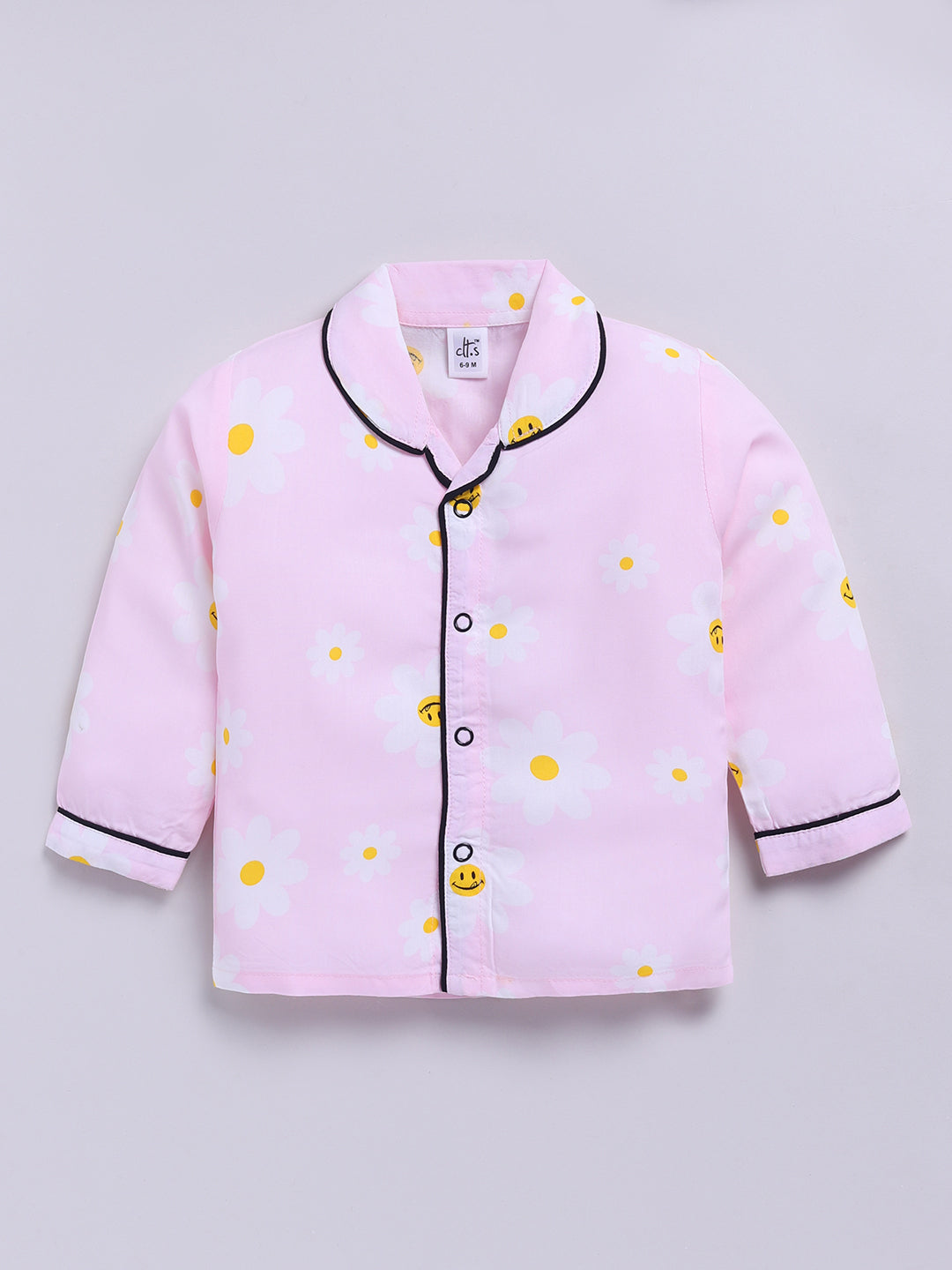 Pink Cotton Woven Floral Full Sleeve Night Suit