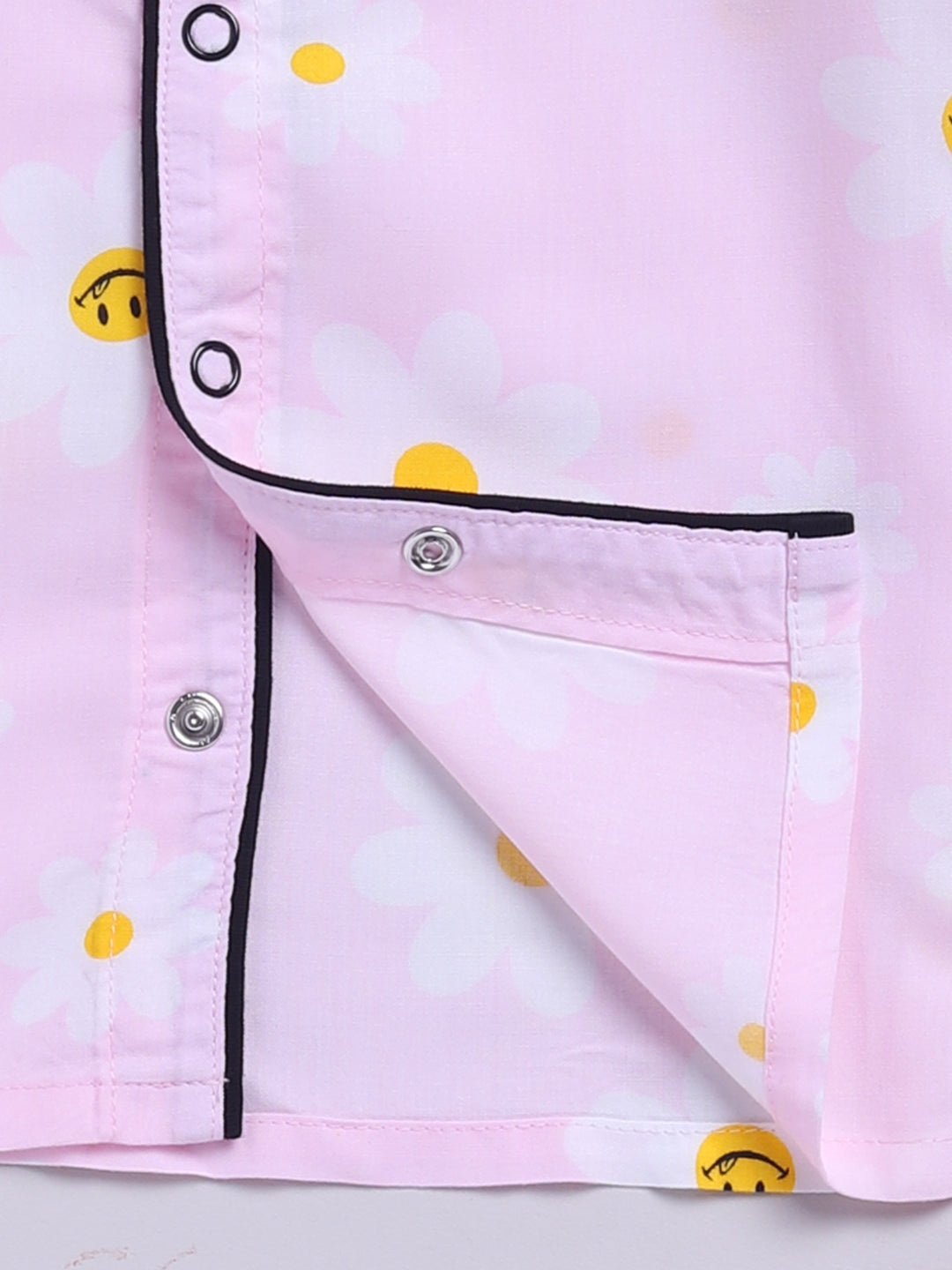 Pink Cotton Woven Floral Full Sleeve Night Suit